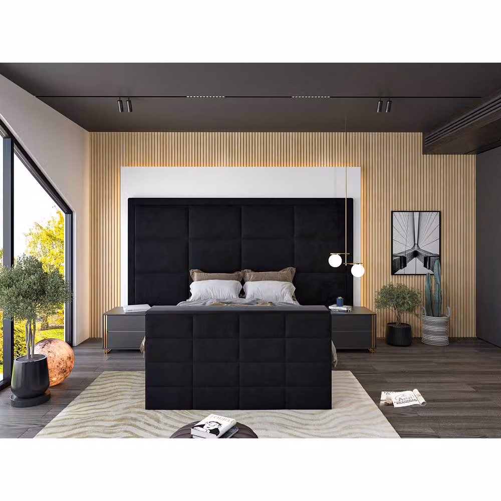 KDMD Copenhagen Black Velvet Upholstered Television Bed Frame with Drawers, 120 x 200 cm – 2