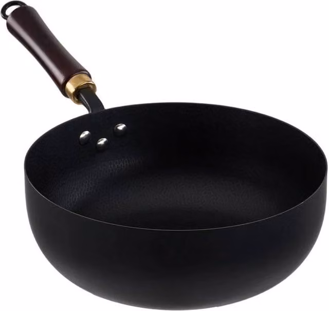 Pawnora Black Cast Iron Deep Wok Cooking Fry Pan, Diameter: 26 cm
