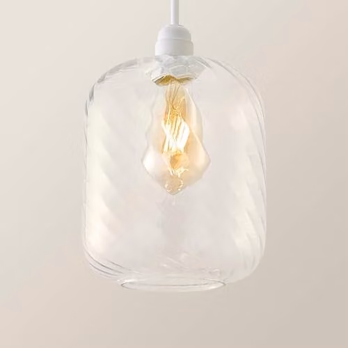 ValueLights Emery Clear Oval Swirl Glass Easy Fit Ceiling Lamp Shade with Warm White LED Bulb