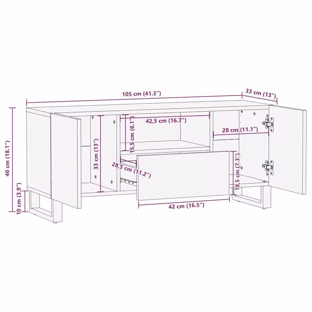 Berkfield Home Brown Solid Mango Wood TV Cabinet, W: 105 cm, D: 33.5 cm, H: 46 cm – 7