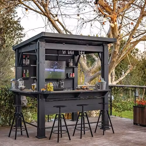 Keter Signature Bar Gazebo in Brown with Built-In Counters and Footrails – 2
