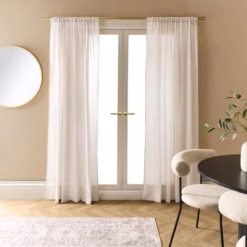 OHS Linen Look Voile Net Curtains, 2 Panels, White or Beige, W: 140 cm, Drop: 220 cm