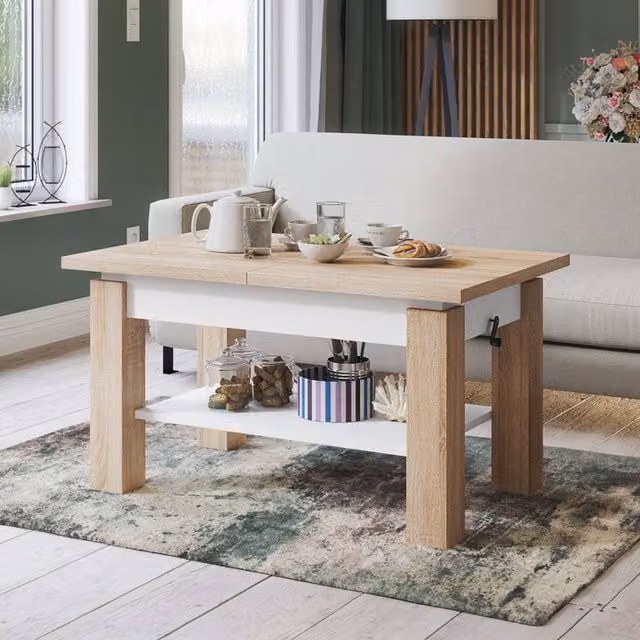 Heze Furniture Astoria 2 in 1 Extending Coffee and Dining Table in Sonoma Oak and White
