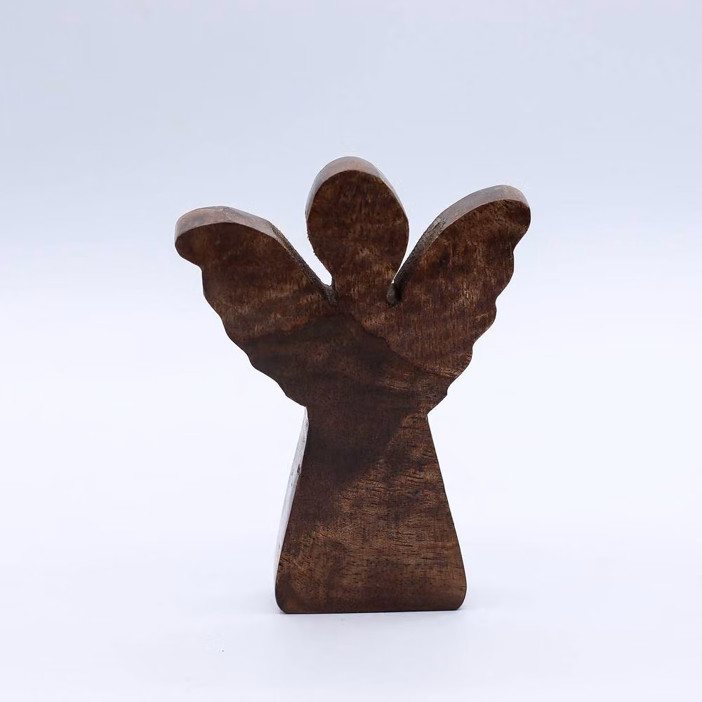 Serenityy Small Mango Wood Angel with Gold Wings in Brown – 2