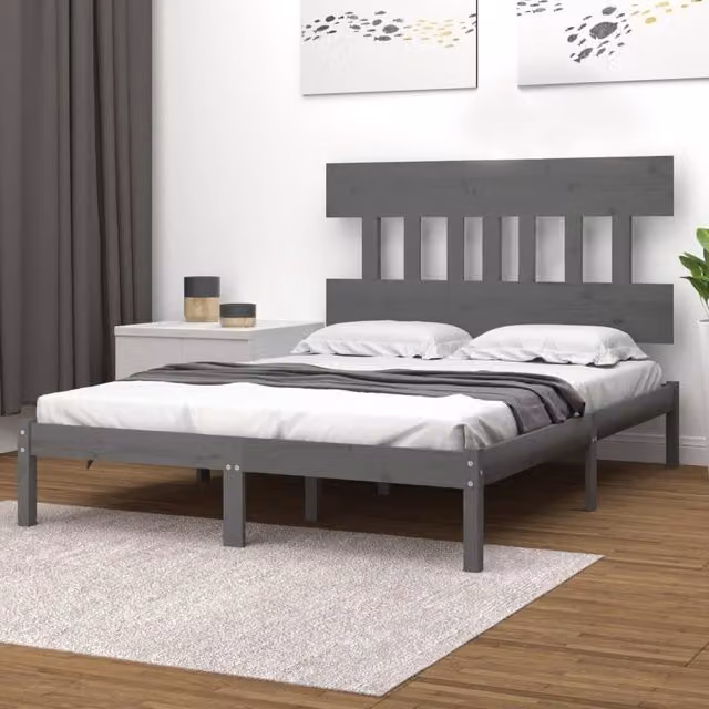 Berkfield Home Grey Solid Pine Wood Bed Frame W/D/H: 200 x 200 cm – 1