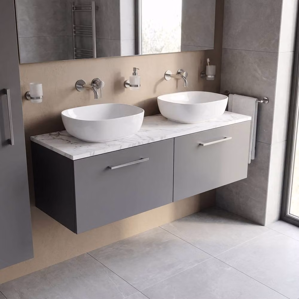 Balterley Level 1200mm Wall Hung 2 Drawer Unit and Laminate Worktop in Satin Grey – 2