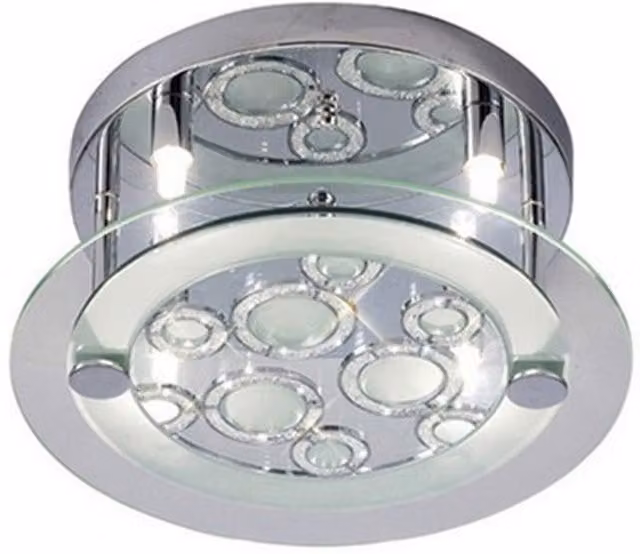 Destello Round 4-Light Ceiling Light with Circle Pattern in Polished Chrome and Crystal