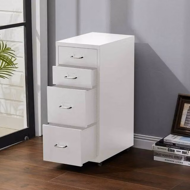 FORGEVIO 4 Drawer Metal Mobile Filing Cabinet in White