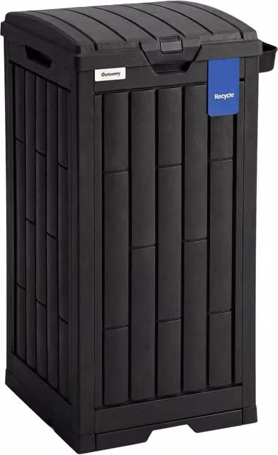 Outsunny 110 L Outdoor Plastic Bin with Dual Lid and Ashtray, Black