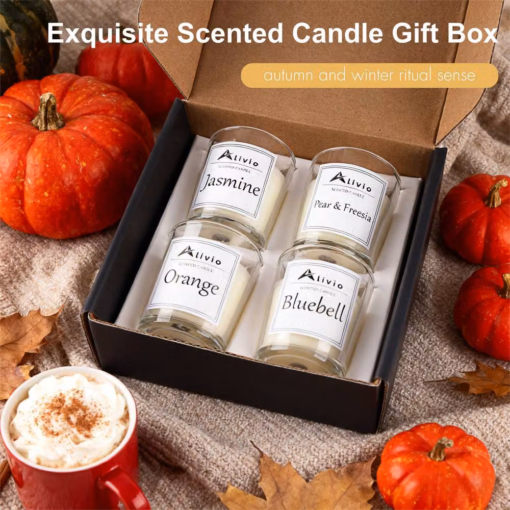 Alivio 4-Piece White Natural Soy Wax Aromatherapy Scented Votive Candles for Home Relaxation – 6
