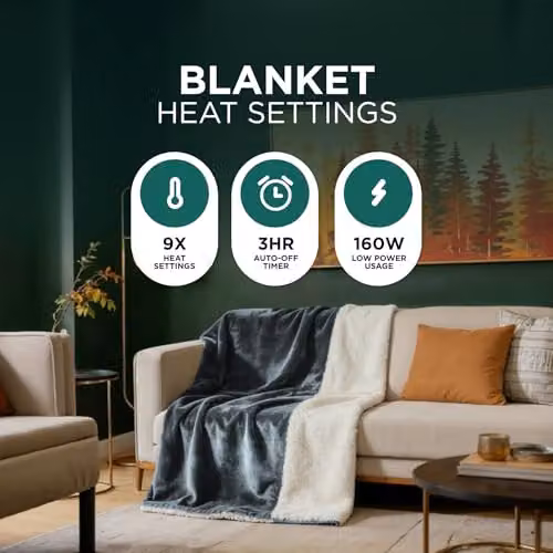 DMD Collective Heated Electric Fleece and Flannel Blanket Throw in Grey, W/D/H: 120 x 160 cm – 3