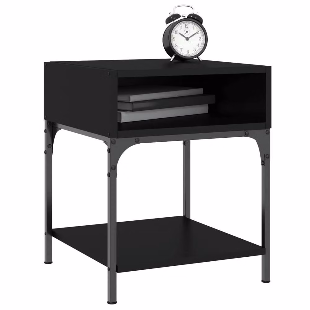 Berkfield Home Set of 2 Black Industrial Bedside Tables in Engineered Wood, W/D/H: 40 x 41 x 50 cm – 2