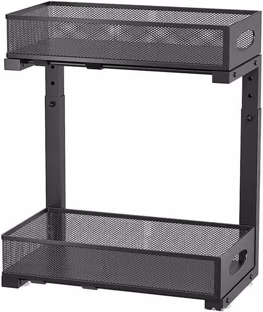 VOGREX 2 Tier Metal Pull Out Under Sink Cabinet Organizer Basket in Black