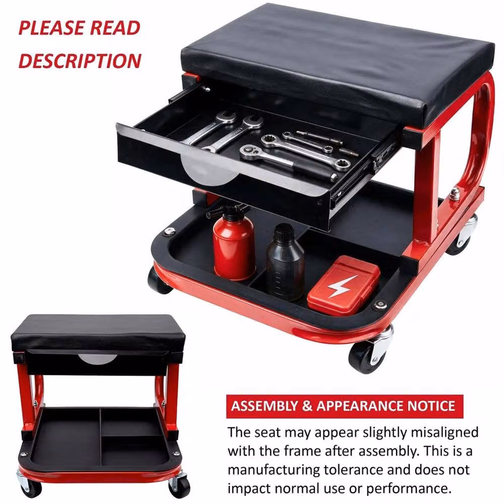 SPETLEK Car Garage Work Stool in Red, W/D/H: 100 x 52 x 34 cm – 4