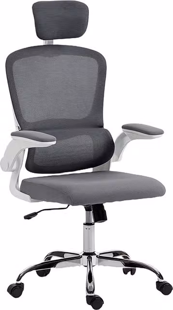 HOMCOM Modern Grey Mesh Back Task Chair with Headrest, Armrests and Lumbar Support, W/D/H: 60 x 43 x 120 cm – 1