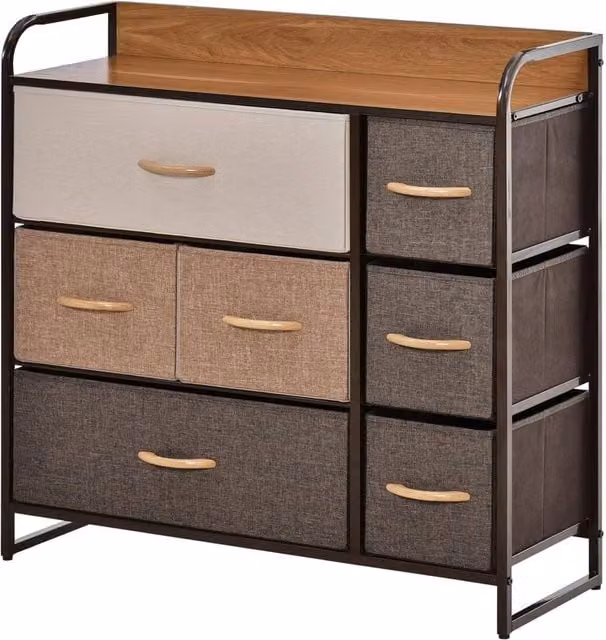 Nordara 7-Drawer Foldable Fabric and Metal Chest of Drawers in Brown, W: 120 cm, D: 70 cm, H: 70 cm – 1