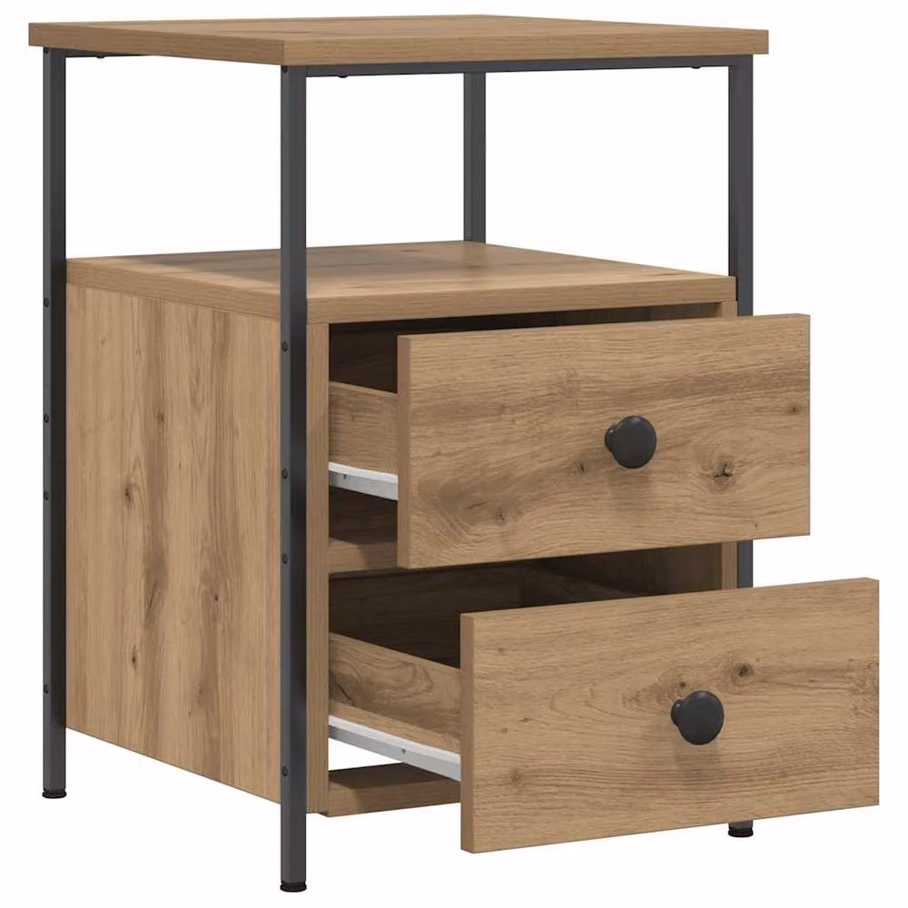 Berkfield Home Modern Bedside Cabinets, 2 Piece Set, Artisan Oak in Brown, W/D/H: 34 x 35.5 x 50 cm – 4