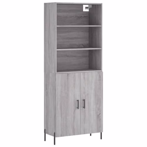 vidaXL Modern Grey Sonoma Highboard with Hinged Doors and Internal Shelves, W/D/H: 69.5 x 34 x 180 cm