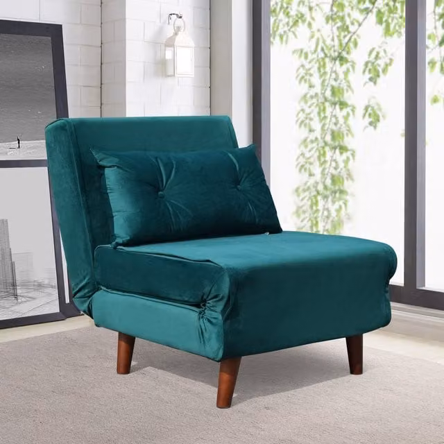 Comfy Living Velvet Fabric Pull Out Sofa Bed Chair in Green