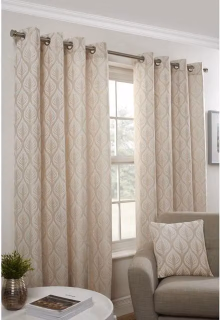 NewEdgeBlinds Floral Eyelet Curtains in Beige and Yellow, Opaque, Width: 228 cm