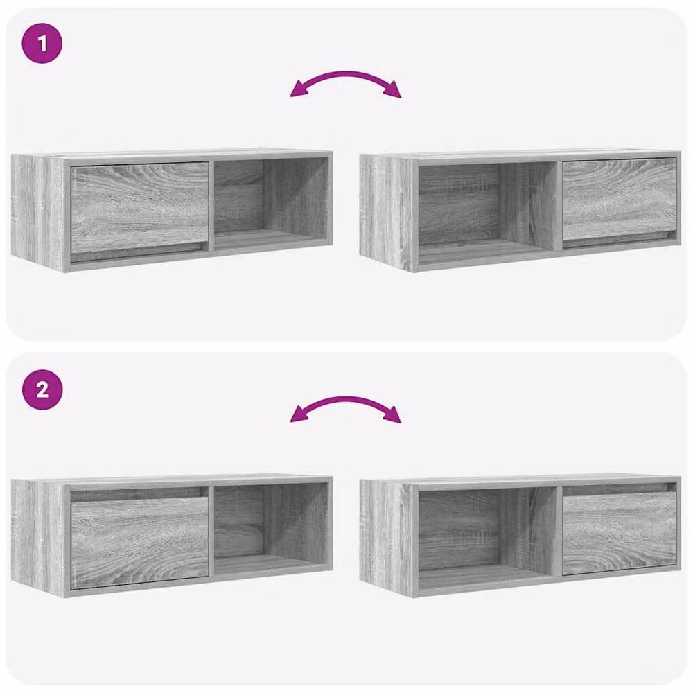 Berkfield Home Modern Grey Sonoma TV Cabinet W: 80 cm, D: 31 cm, H: 25.5 cm – 4