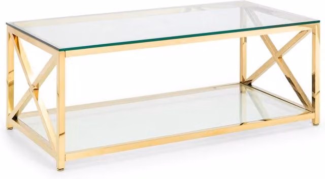 Cheshire Monaco Rectangular Coffee Table in Transparent Glass and Gold Metal