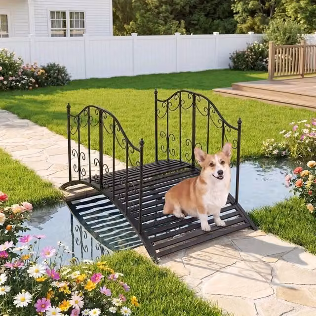 Kelvenix Black Metal Decorative Garden Bridge