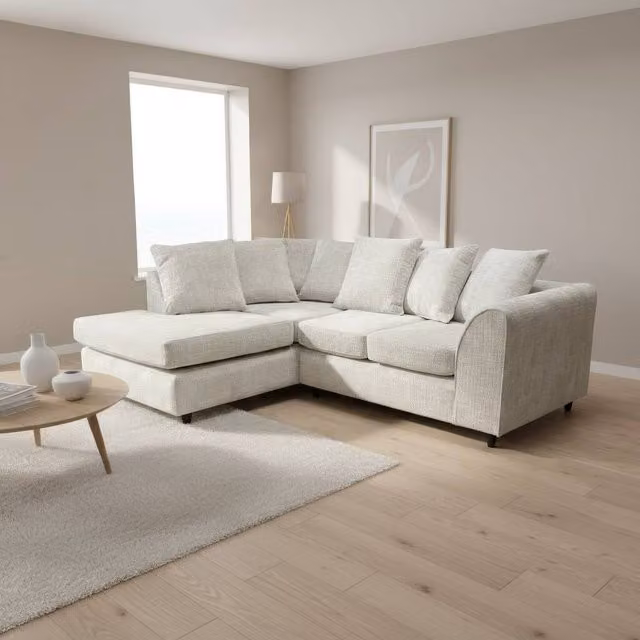 Abakus Direct Jumbo Chenille L-Shaped Corner Sofa with Left Hand Facing Chaise in Beige
