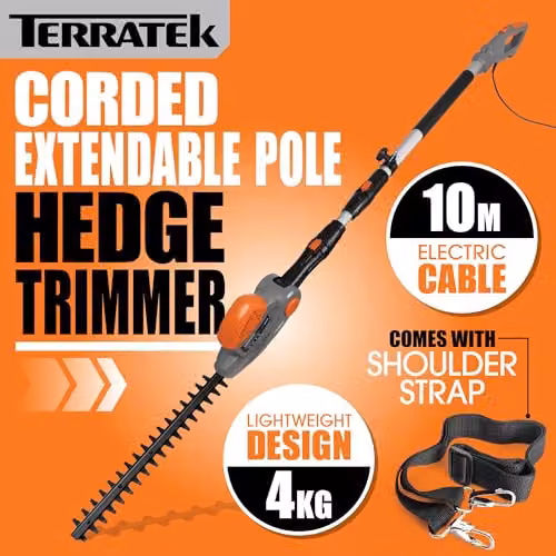 Terratek 550W Electric Long Reach Reciprocating Hedge Trimmer with 45cm Blade in Grey and Orange – 2