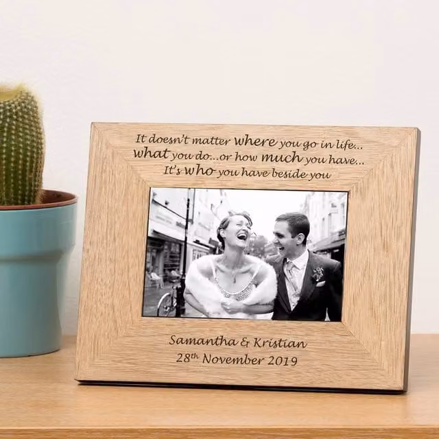 Uniqueful Personalised Wood Picture Frame for Wedding or Anniversary, Brown, 10 x 15 cm