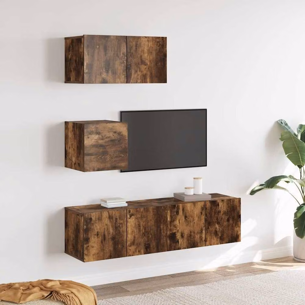 Berkfield Home 4 Piece Classic Smoked Oak TV Cabinet Set in Brown – 2