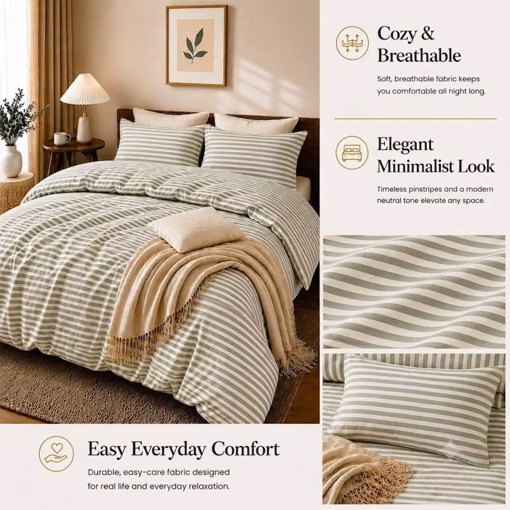 Lazzaro Home Grey Striped Reversible Double Brushed Microfibre Duvet Cover Set, W: 180 cm x D: 200 cm – 3