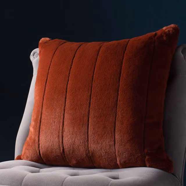 Paoletti Empress Faux Fur Square Filled Cushion, Orange, W/D/H: 55 x 55 x 55 cm