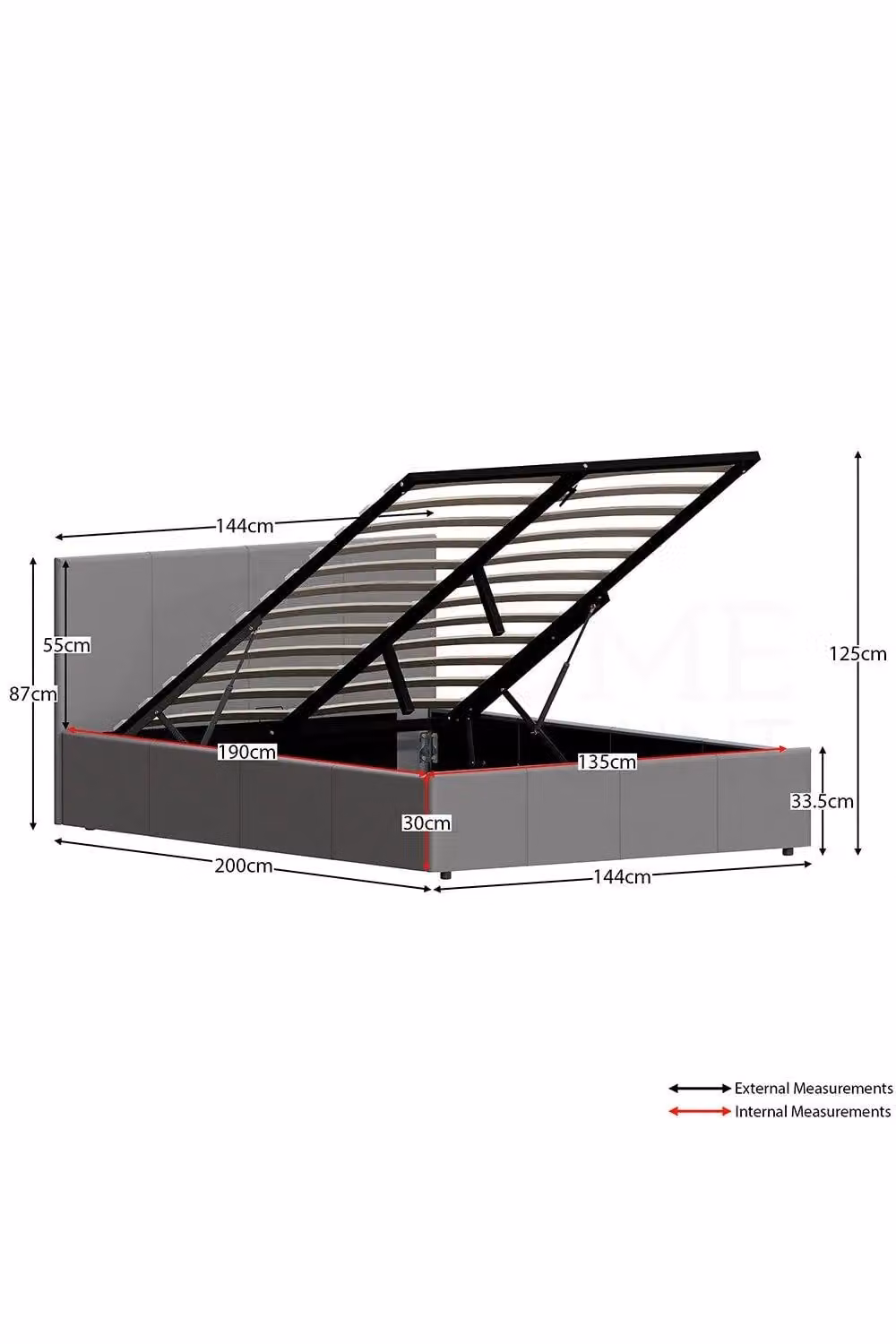 Vida Designs Lisbon Double Ottoman Bed Frame in Grey Upholstered Fabric with Lift Up Base – 2