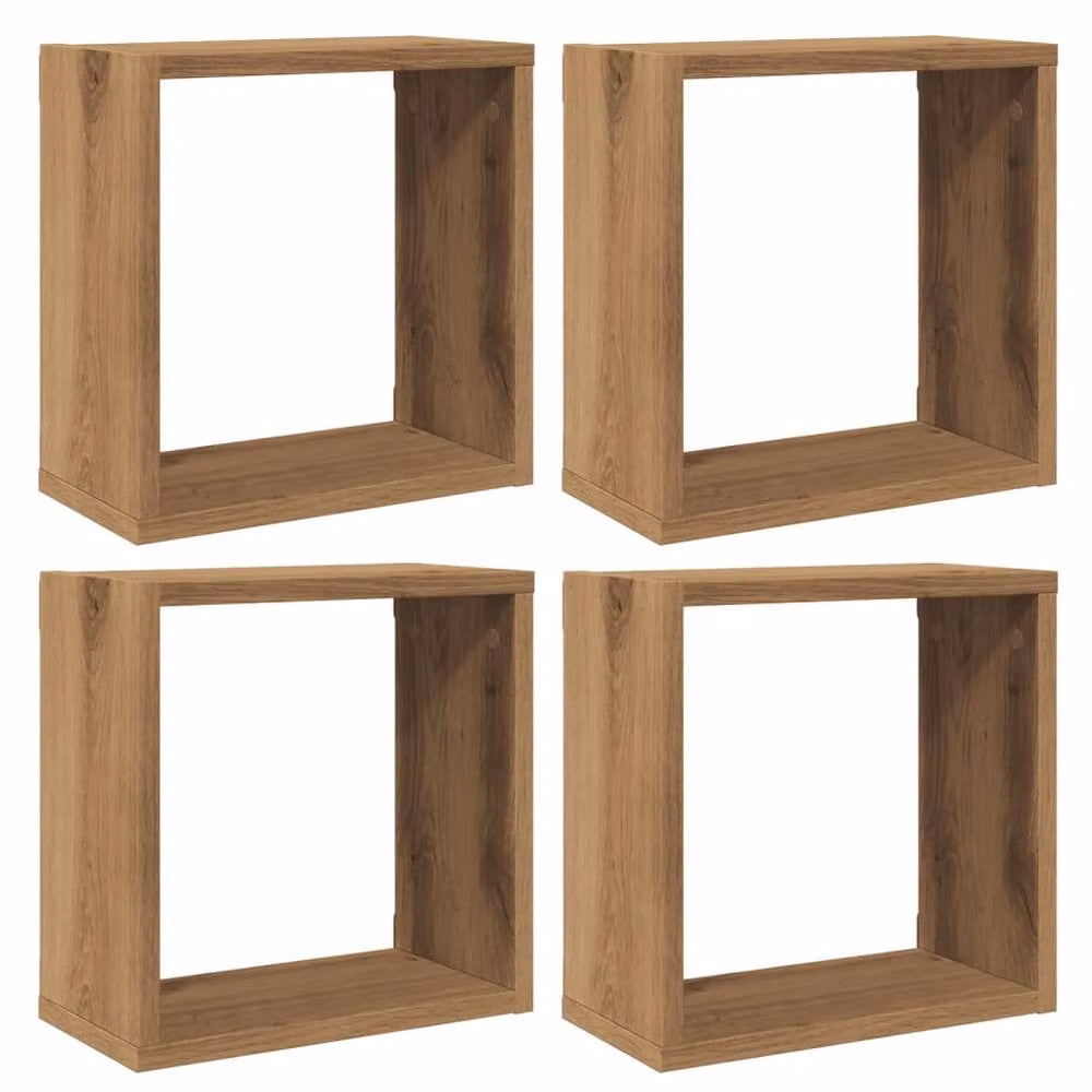 Berkfield Home Artisan Oak Wall Cube Shelves, 4 Piece Brown Engineered Wood, W/D/H: 30 x 15 x 30 cm – 1