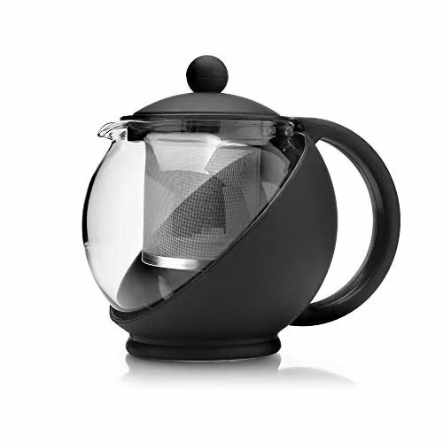 Kilo Glass Teapot with Stainless Steel Infuser, Black and Transparent, 1.4 l – 1