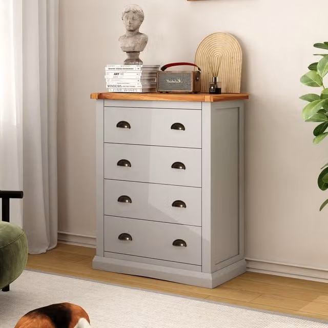 Cabinet Bits Loreo 4 Drawer Petite Chest of Drawers in Light Grey with Brass Cup Handles – 1