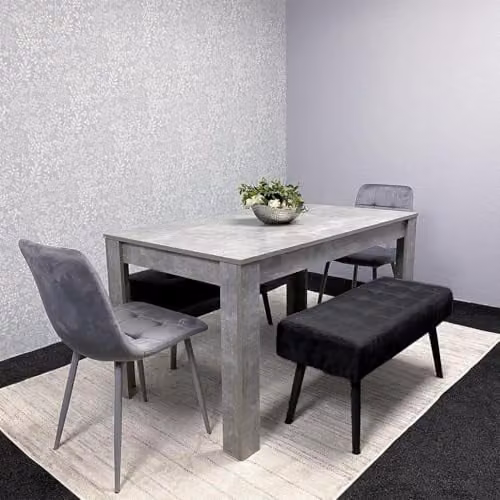 KOSY KOALA Grey Wooden Dining Set with Rectangular Table, 2 Chairs and Bench – 1