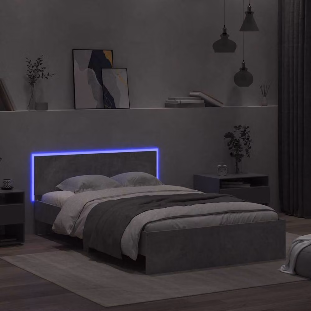 Berkfield Home Modern Bed Frame with Headboard, LED Under-Bed Lighting and USB Charging Port, Grey, W: 140 cm, L: 200 cm – 2