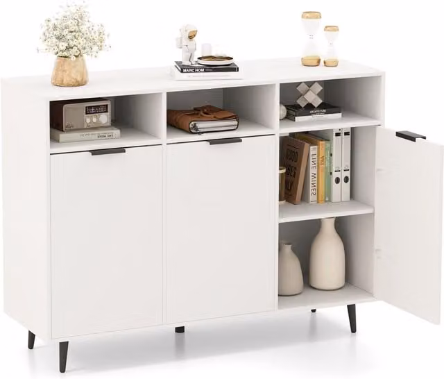 COSTWAY Modern Multi-Shelf Kitchen Sideboard in White