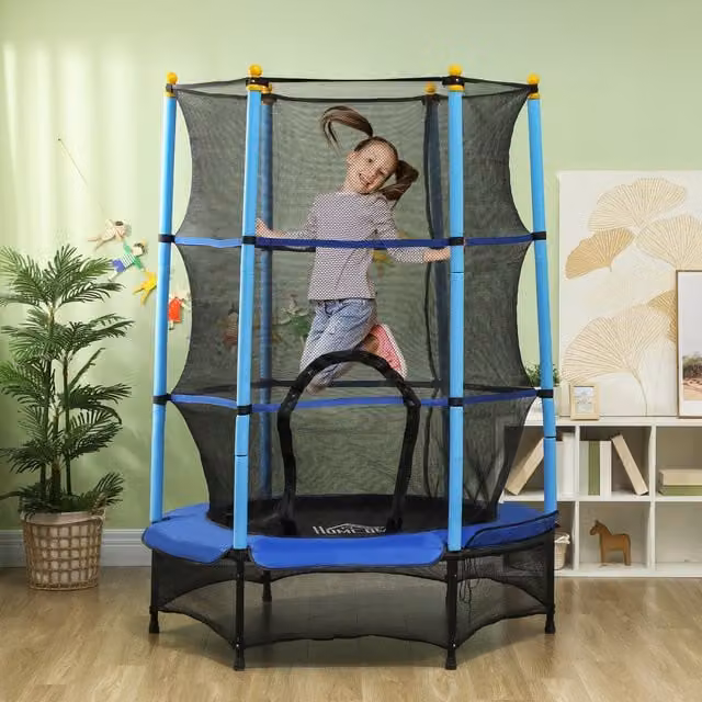 HOMCOM Blue Kids Mini Trampoline with Safety Net Enclosure, Diameter: 139.7 cm
