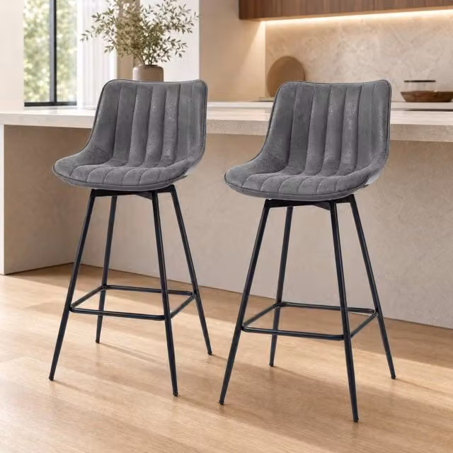 STILVORA Set of 2 Grey Faux Leather Swivel Bar Stools – 1