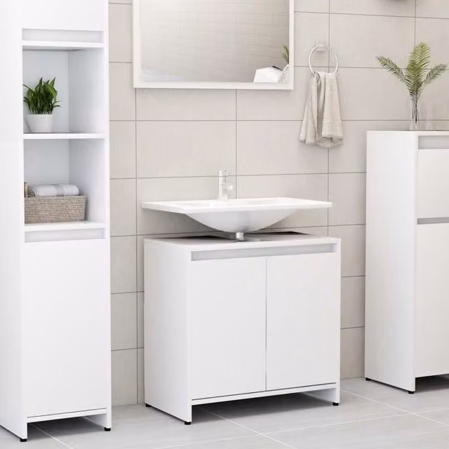 Berkfield Home Modern White Bathroom Cabinet with Hinged Doors and Internal Shelves, W/D/H: 60 x 33 x 61 cm