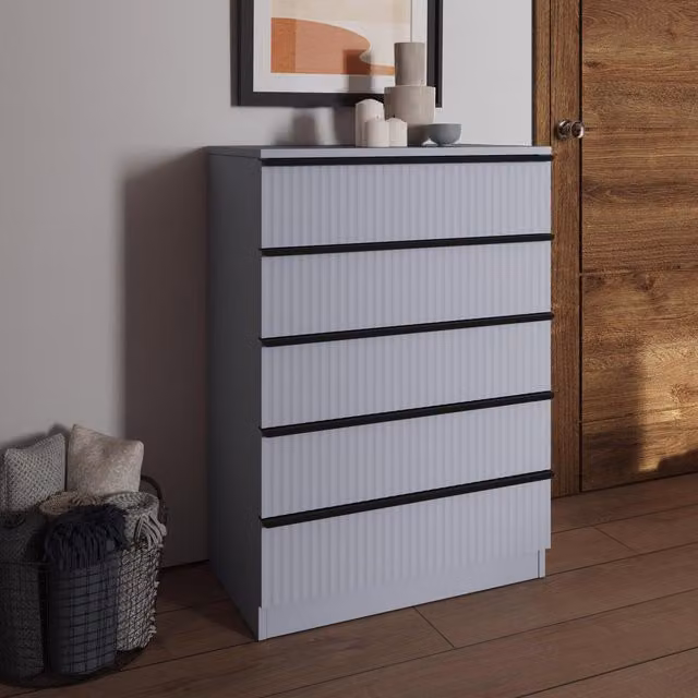 FWStyle Lania Dark Grey Bedside Chest of Drawers with Ripple Effect