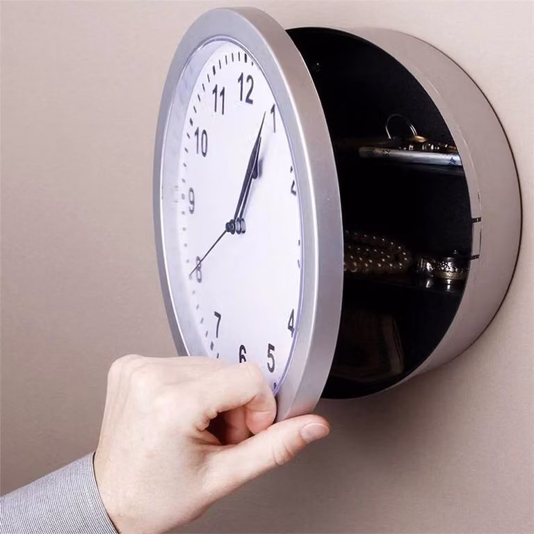 Nordara Secret Wall Clock Safe and Hidden Jewellery Box in Grey