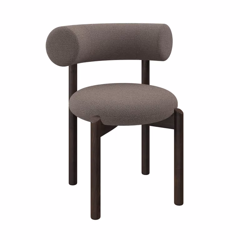 Dome Deco BOW Dining Chair in Grey and Brown Fabric with Beech Wood Frame, H 78 x W 49 x D 61 cm
