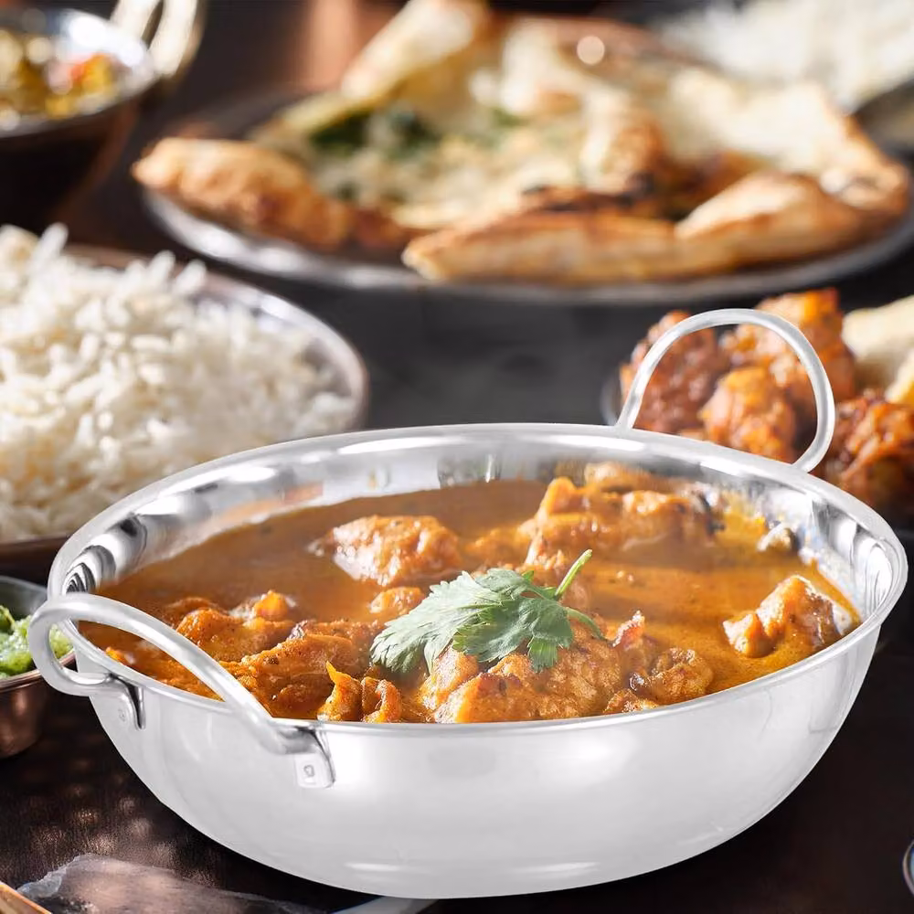 BARGAINS-GALORE Stainless Steel Balti Metal Serving Bowls in Silver, Pack of 5, Diameter: 21 cm – 2