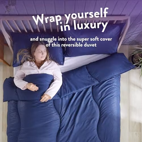 Slumberdown Coverless Herringbone 2-in-1 Reversible Single Duvet and Matching Pillowcase, 9 Tog, Blue, W: 135 cm, L: 200 cm – 5
