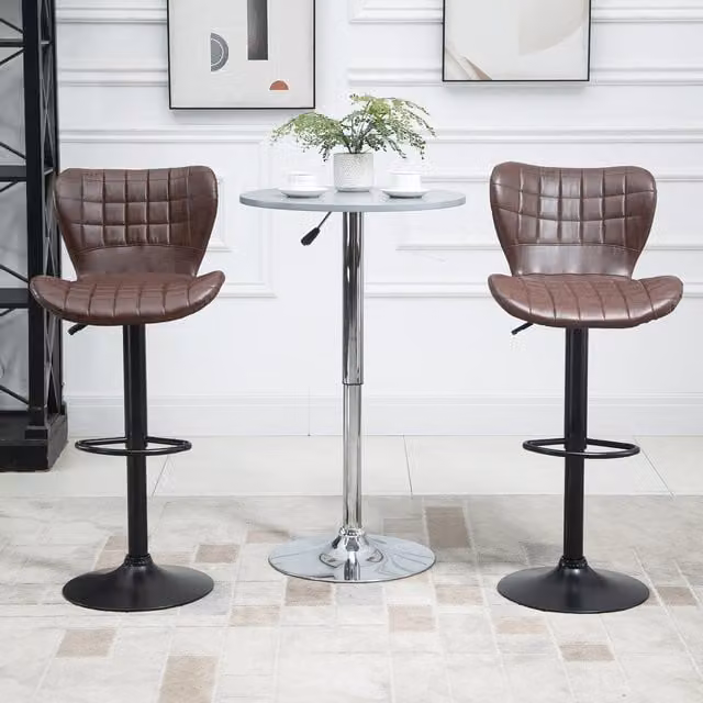 HOMCOM Adjustable Height Swivel Bar Stools in Brown with Synthetic Leather Upholstery