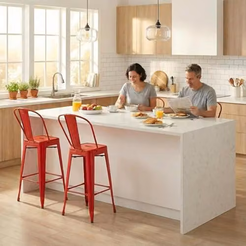 FWStyle Set of 4 Red Glossy Bistro Bar Chairs in Powder Coated Steel, H 117 x W 48 x D 44 cm – 5